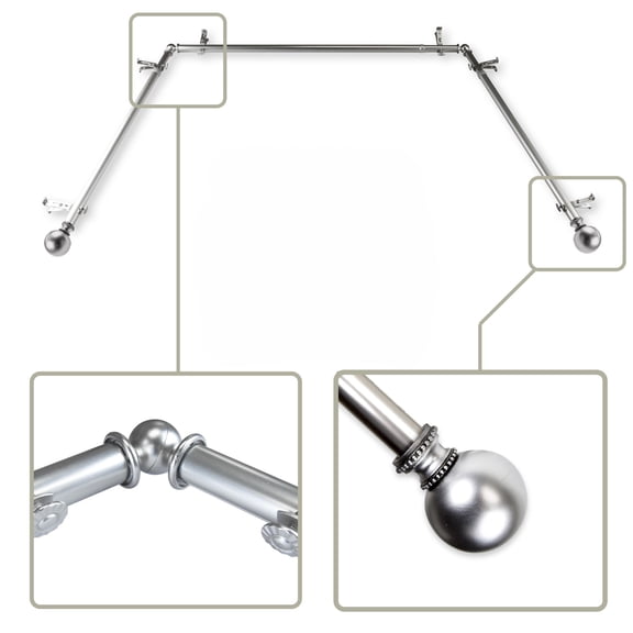 Contemporary Home Living Adjustable Bay Window Curtain Rod with Corner Connectors - 150" - Silver