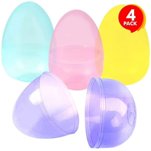 Gold Toy Jumbo Plastic Easter Eggs Set Of 4 Giant 8 Inch Empty Fillable Eggs For Big Toys Assorted Translucent Colors Oversized Egg Hunt Supplies Easter Basket Goodies For Kids Walmart Com