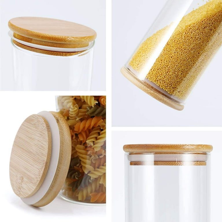 Glass Food Storage Jar with Bamboo Lids,17.6 oz Clear Container Decorative  Canister with Wide Mouth for Candy, Oatmeal, Grains ,Spice,Tea Kitchen
