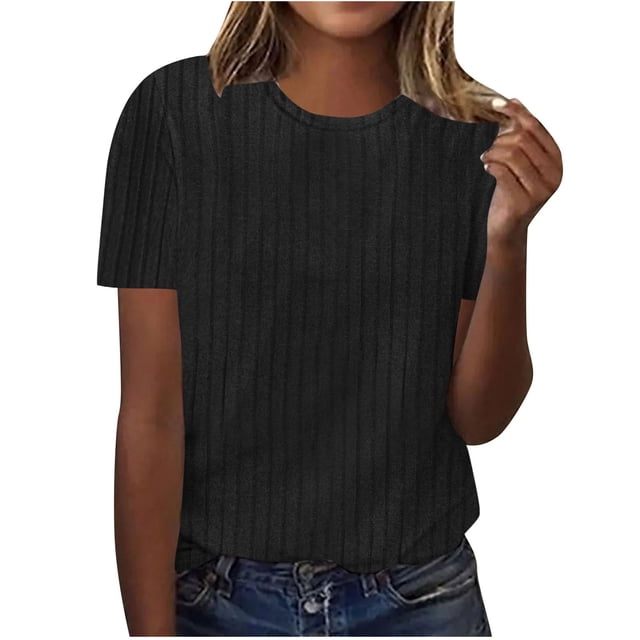 Babysbule T-Shirt d'Été pour Femmes Manches Courtes Col Rond Ample Haut Confortable Polyester Léger Blouse Mode Douce pour Usage Quotidien