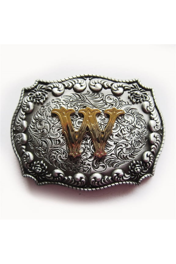 Antique Brushed Silver Initial Letter W Cowboy Cowgirl Western Belt Buckle