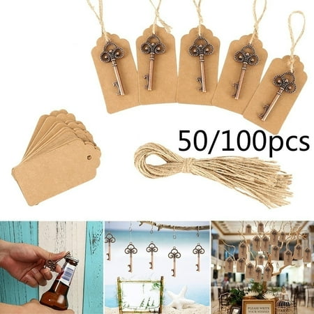 

50/100 Pcs Brown/Bronze/Silver Wedding Party Wine Shop Bottle Openers Key Shape Openers with Tag Card Wedding Souvenirs Party Decors
