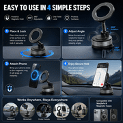 Universal Phone Vacuum Magnetic Holder, 360° Rotation Strong Suction for Car & Mirror