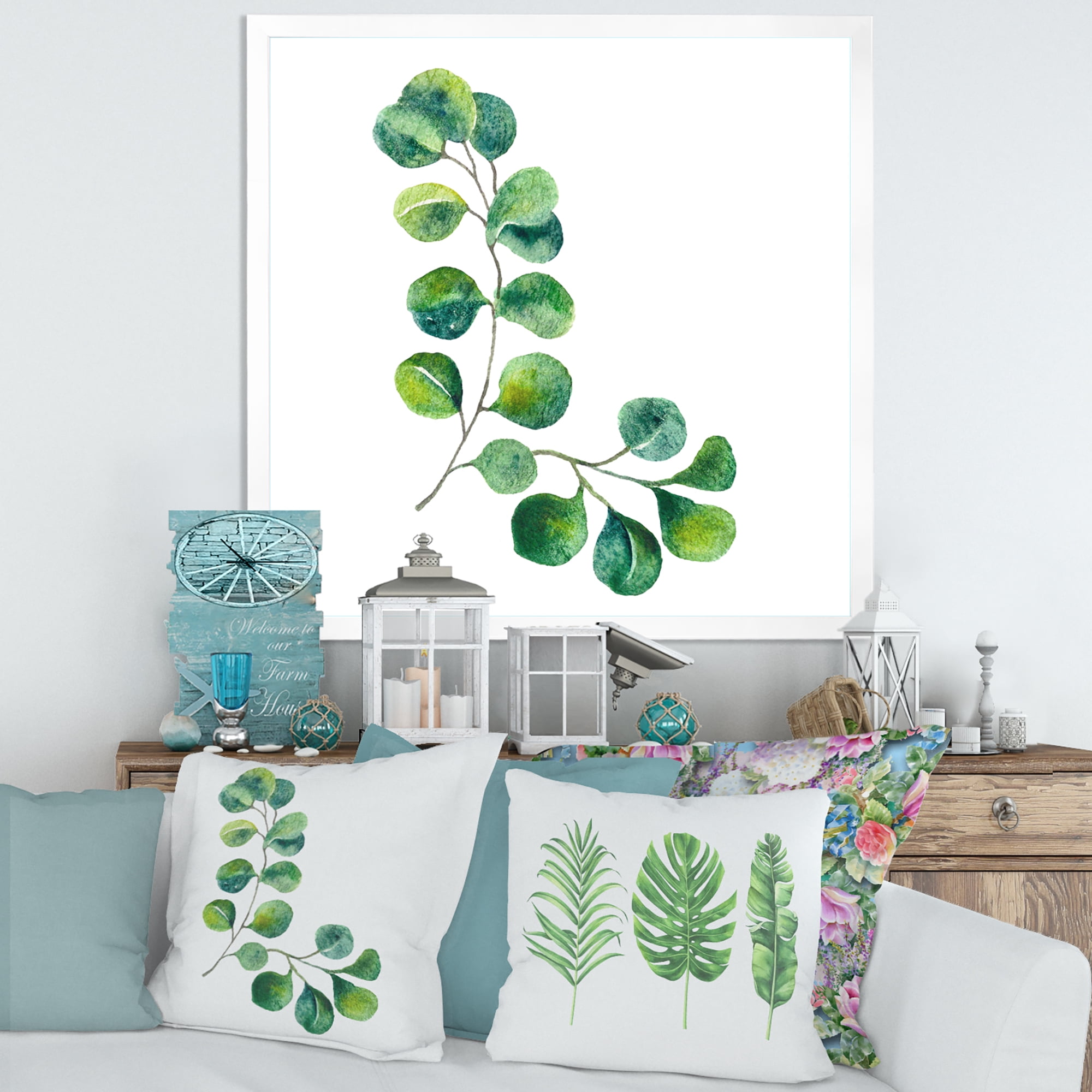 Designart 'Green Eucalyptus Plant Branches II' Traditional Framed Art Print