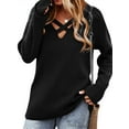 thumbnail image 3 of Top en Tricot à Manches Longues pour Femmes de Couleur Unie et Croisé V, 3 of 6