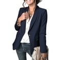 thumbnail image 1 of Chaquetas de oficina para mujer, cuello vuelto, Color puro, cierre de un solo botón, traje de trabajo, abrigo con bolsillos plisados, azul oscuro XXL, 1 of 5