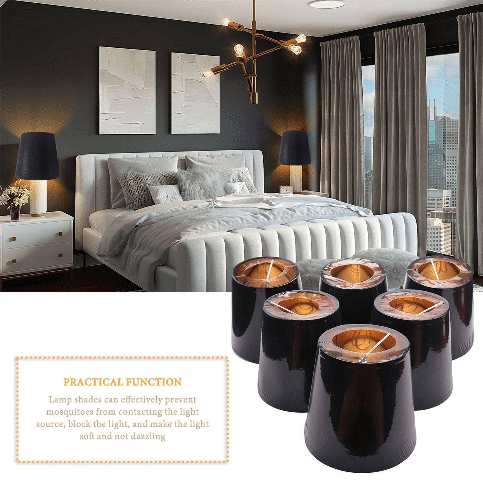 Black Lamp Shades with Gold Lining Clip on Light Candle Chandelier Lampshades, Set of 6