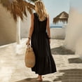 thumbnail image 5 of Levmjia Womens V Neck Maxi Dress With Pockets A Line Flowy Ruffle Hem Sleeveless Casual Long Dress Lightweight Solid Color Summer Sundress Beach Daily Wear, 5 of 7