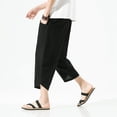 thumbnail image 2 of HXWCHs Men's Drawstring Linen Pants High Waisted Vacation Wear Black XXL, 2 of 9