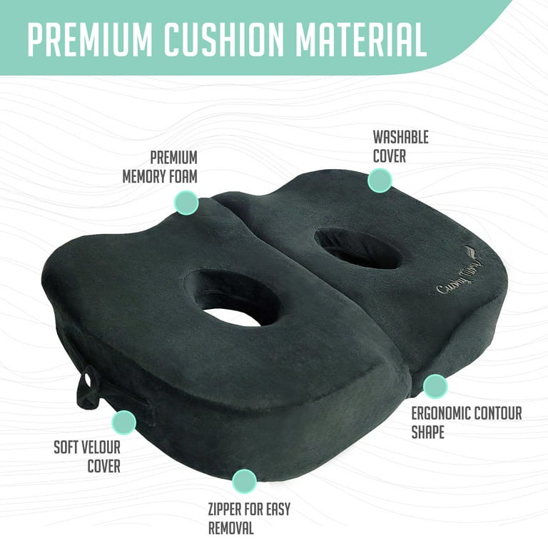 Cushy Tushy Foldable Sit Bone Seat Cushion - for Sit Bone Pain, Hip, Butt,  Ischial Tuberosity, Hamstrings, and Sciatica Pain Relief - for Home,  Office, and Driving - Black 