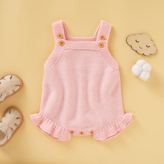 Baby Bodysuit Solid Knit Newborn Girls Tops Playsuit Fashion Ruffles Toddler Infant Clothing Sleeveless One Piece Jumpsuit 0-18M