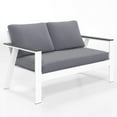 thumbnail image 4 of Superjoe Outdoor Aluminum Patio Loveseat Sofa, Modern Metal Patio Seating with Wood Armrest, White, 4 of 8