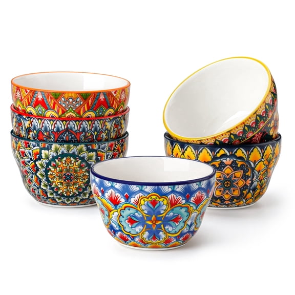 Vancasso Ceramic Dessert Bowl Set, Bohemian Floral Pattern Porcelain Small Bowls 8 oz, Microwave Dishwasher Safe Dipping Sauce Snack Bowls, Series LUMI