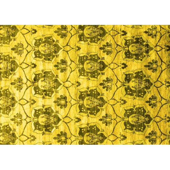Ahgly Company Machine Washable Indoor Rectangle Abstract Yellow Contemporary Area Rugs, 8' x 12'