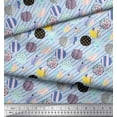 thumbnail image 2 of Soimoi Blue Cotton Voile Fabric Diagonal Stripe & Cookies Food Print Fabric by the Yard 42 Inch Wide, 2 of 3