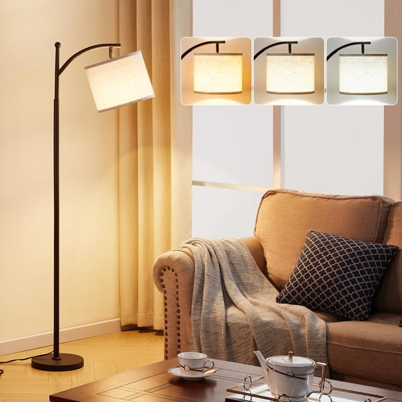Ambimall Lampadaires pour Salon avec Ampoule DEL à 3 Températures de Couleur, Lampe sur Pied Haute avec Abat-Jour Beige Ajustable, Lampes Hautes pour Chambre et Bureau