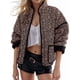thumbnail image 1 of Chaqueta Acolchada Corta con Estampado Floral Vintage para Mujer, Chaqueta Corta Abierta Al Frente, Ropa de Abrigo Naranja y Negro L, 1 of 5