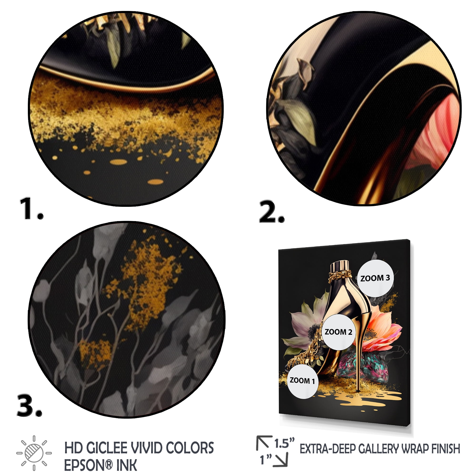 Designart Black And Gold High Heel Shoe I Canvas Wall Art