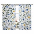 thumbnail image 2 of Blue Yellow Spring Floral Semi Sheer Window Curtains 72 Inches Long, Elegant Summer Botanical Green Rod Pocket Voile Silky Chiffon Curtain Light Filtering Drapes for Living Room, 52"x72", 2 Panels, 2 of 9