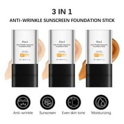 3 In 1 Anti-Wrinkle Foundation Stick, Korean Hydrating Lightweight Flawless Eraser Foundation Stick with Brush, Hydrating Lightweight Multi-Use Foundation Stick With Brush