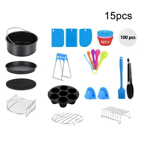 

Mduoduo 15 Pcs 8 inch Air Fryer Accessories Frying Cage Dish Baking Pan Rack Pizza Set