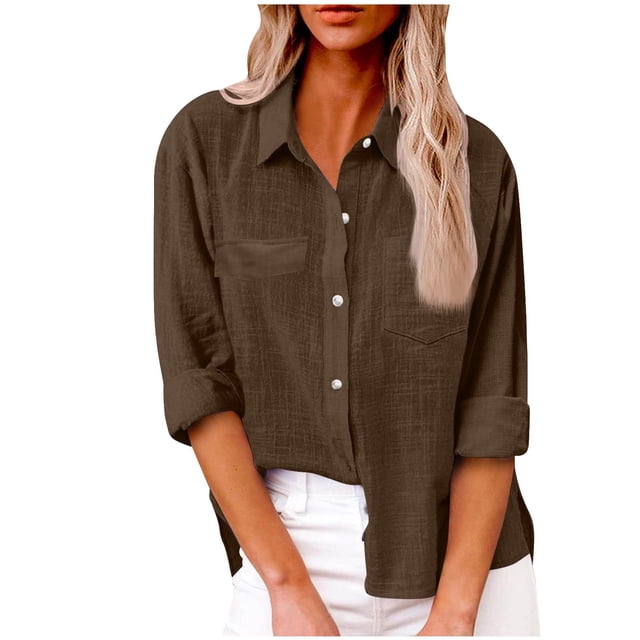 Wanfds Hauts de Mode Marron pour Femmes Tendance Été 2024 Col Rond Boutonné TTG