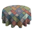 thumbnail image 4 of Multicolor Ethnic Geometric Patchwork Pattern Round Tablecloth 60"x60",Wrinkle Wipeable Table Cloth for Kitchen Dining Room Picnic Patio Party, 4 of 6