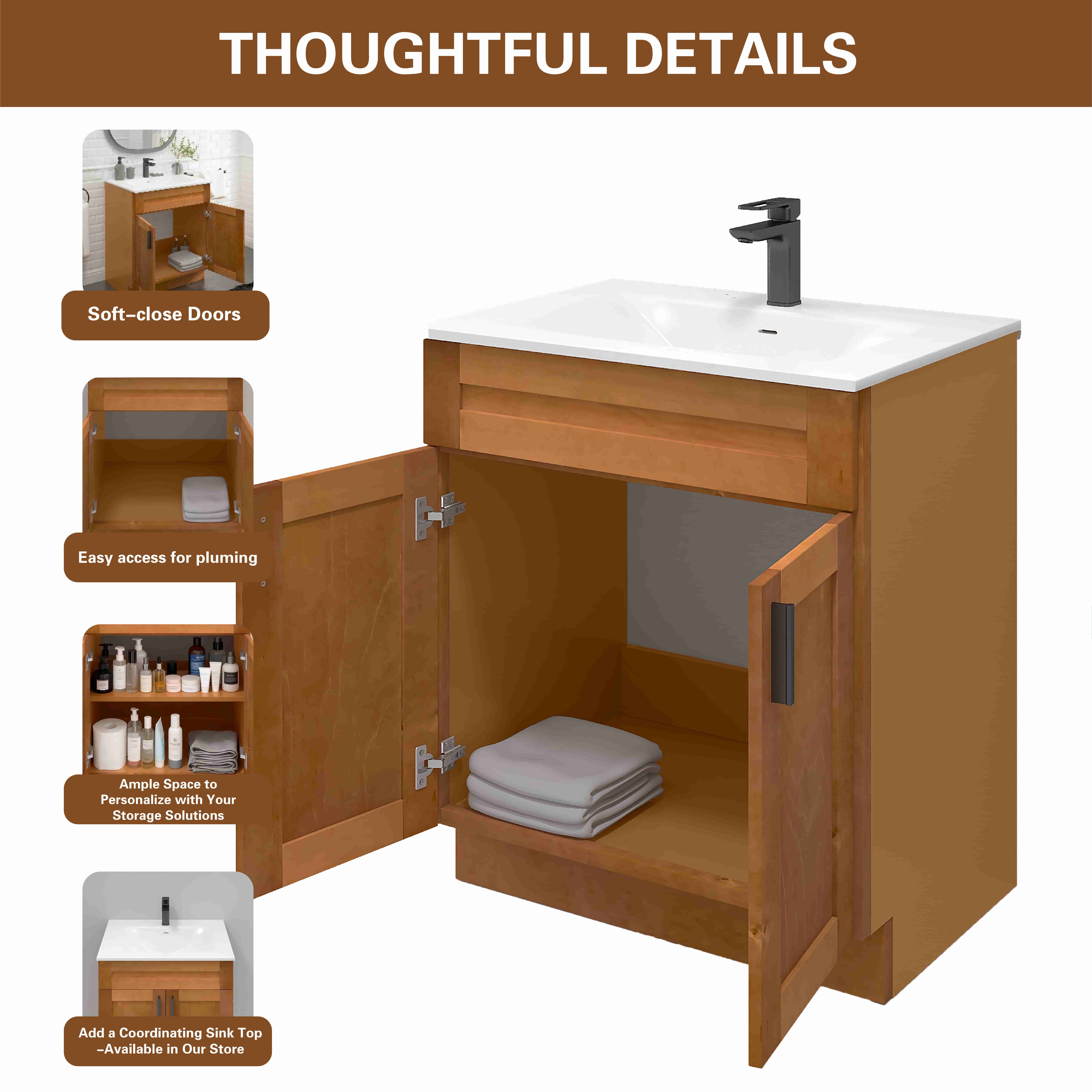 Sink Base Bathroom Vanity Ready-to-Assemble Bathroom Cabinet 30" Width Vanity Base in Maple Shaker