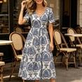 thumbnail image 2 of Levmjia Women's Porcelain Print Maxi Dress V Neck Short Sleeve Tiered Casual Flowy Summer Fashion Long Dress For Beach Vacation, 2 of 9
