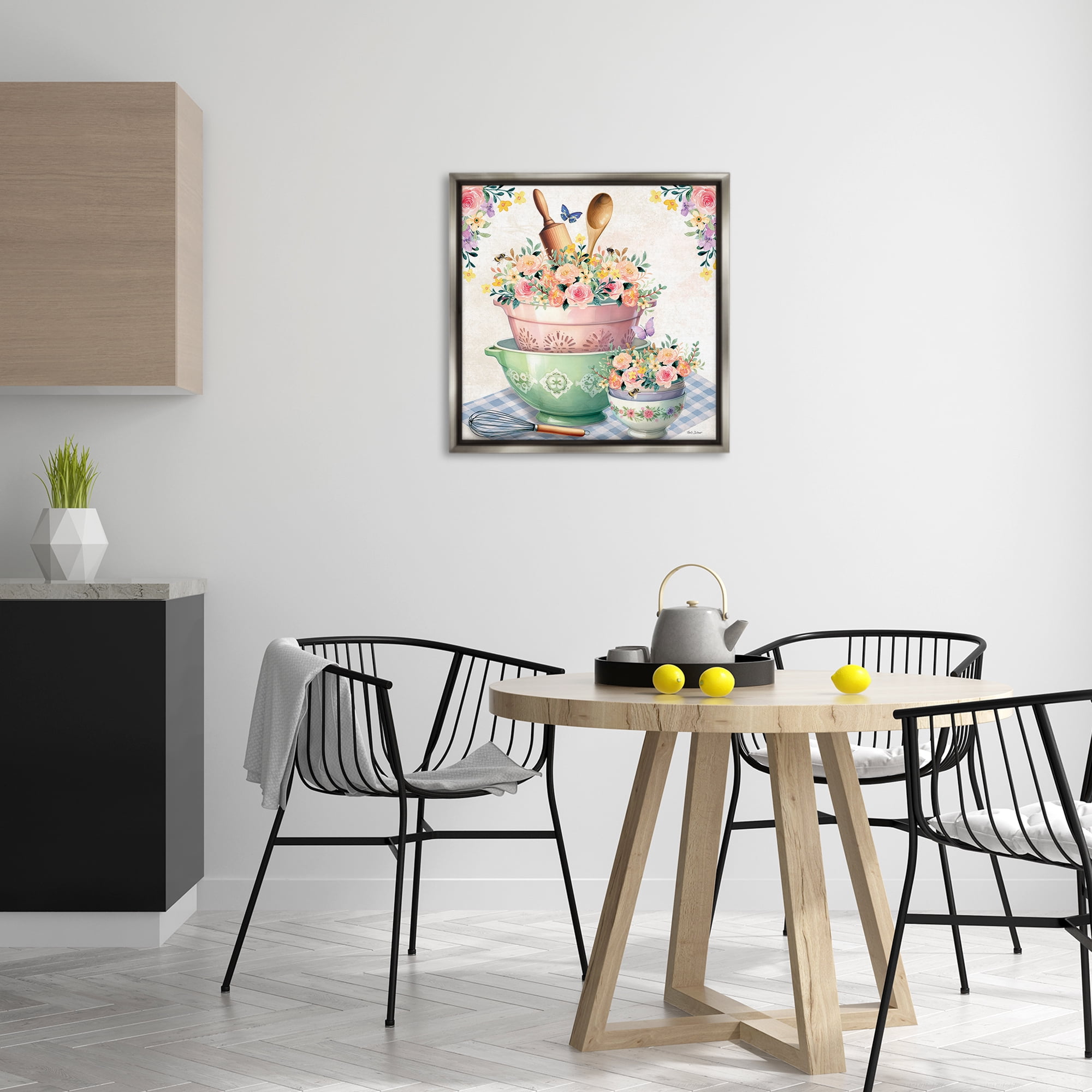 Stupell Industries Floral Kitchen Bowls Stack Food & Beverage Painting Gray Floater Framed Canvas Art Print Wall Art, 25 x 25