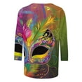 thumbnail image 3 of REORIAFEE Mardi Gras Tee Shirts Mask Printed 3/4 Sleeve Shirts Round Neck Carnival Fancy Tees Theme Party Fashions Tops Loose Blouse Purple M, 3 of 4