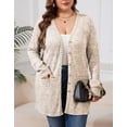 thumbnail image 4 of Cogild Plus Size Women's Long Beige Brushed Knit Cardigan – Button-Up Outerwear with Front Pockets XL~5XL, 4 of 8