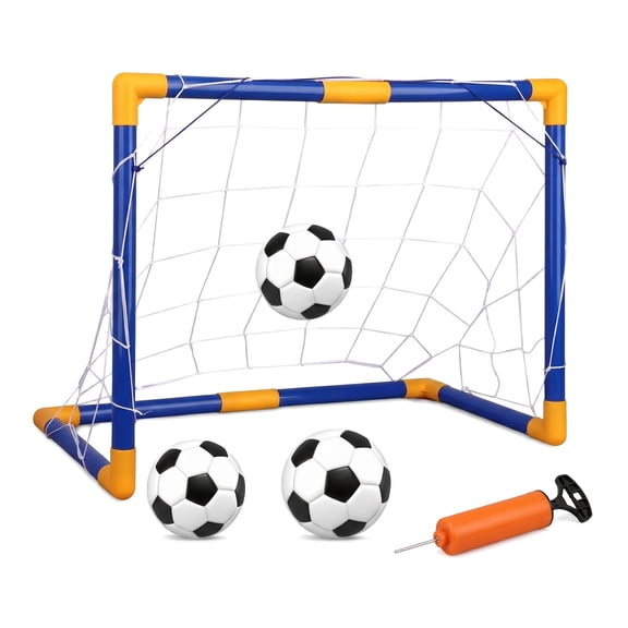 Soccer Goal Set for Toddler Kids, Portable Training Equipment with 3 Balls and Pump, Small Soccer Net for Garden Indoor Outdoor Backyard, Birthday Gift for Boy Girl Sports Toy Family Game