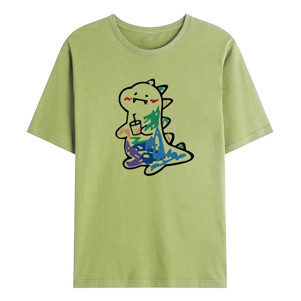 Camiseta de manga corta con estampado de dinosaurio y cuello redondo para hombre Pompotops oipoqjl33591