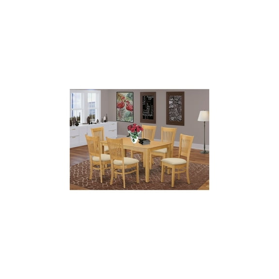 7-Piece Dining Set - 36x60 Inch Rectangle Table & 6 Linen Chairs - Oak Finish