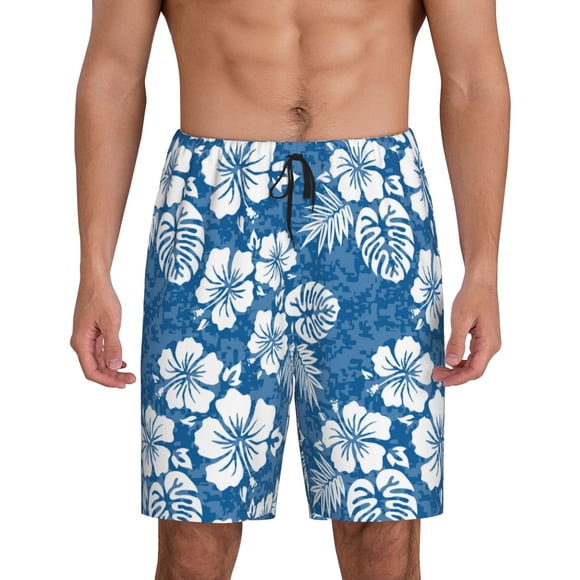 Vsdgher Leaves And Flowers Print Men's Pajama Shorts Lounge Bottoms Sleep Shorts Elastic Waist Lightweight PJ Shorts with Pockets-Small