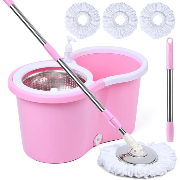 odorsTT Pink Mop and Bucket Set with 3 Extra Refills | Spin Mop Floor Cleaning System