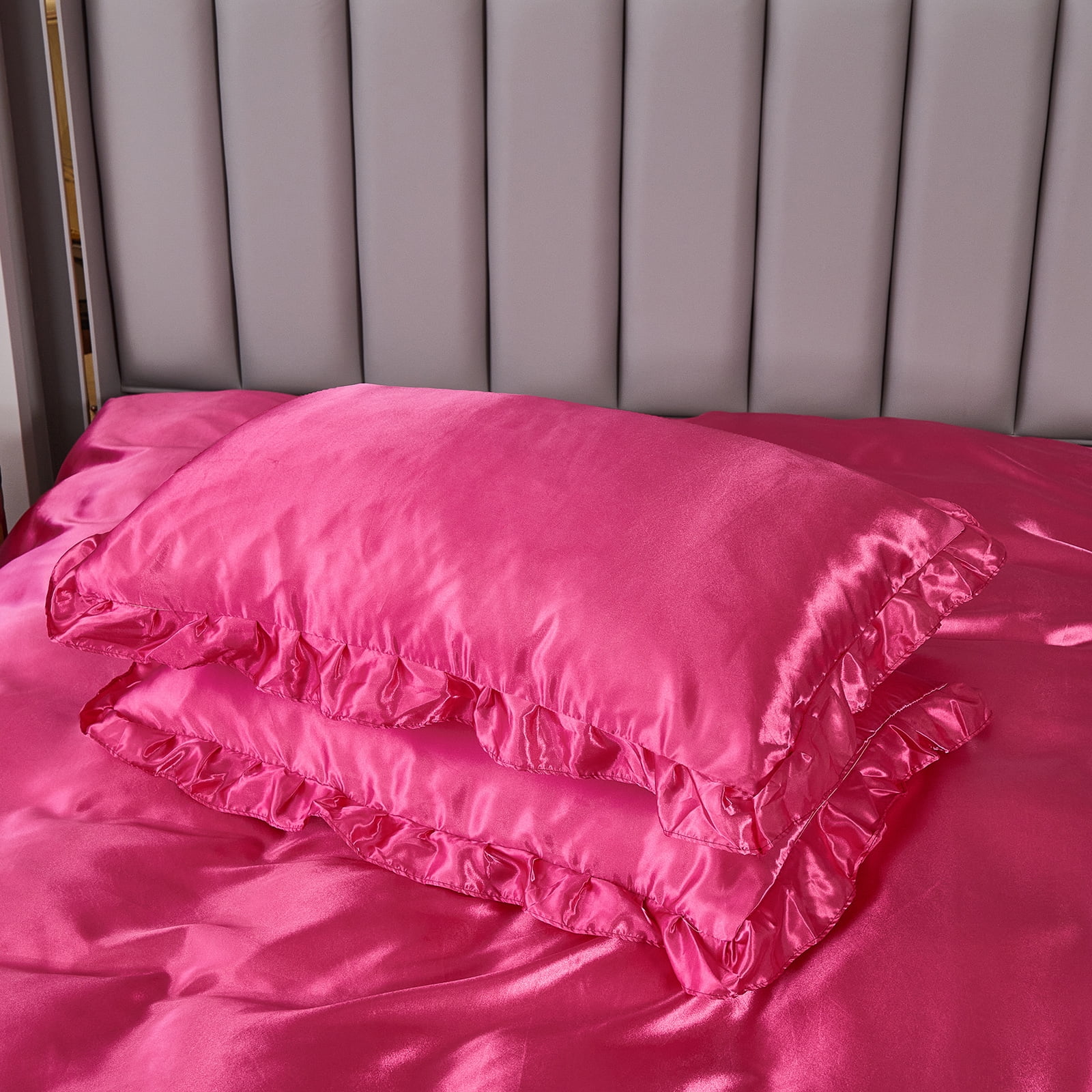 Move Over Hot Pink Ruffle Comforter Set King Satin Comforter Set Hot Pink Ruffle Design Solid Filling