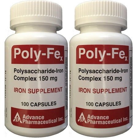 Polysaccharide Fer Complex 150 mg Capsules Supplément de fer 100 capsules par bouteille de 2 PACK
