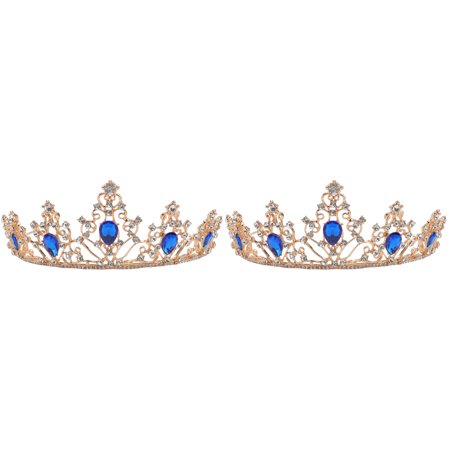 2 Crown Gemstone Birthday Tiara for Women Princess Blue Bride