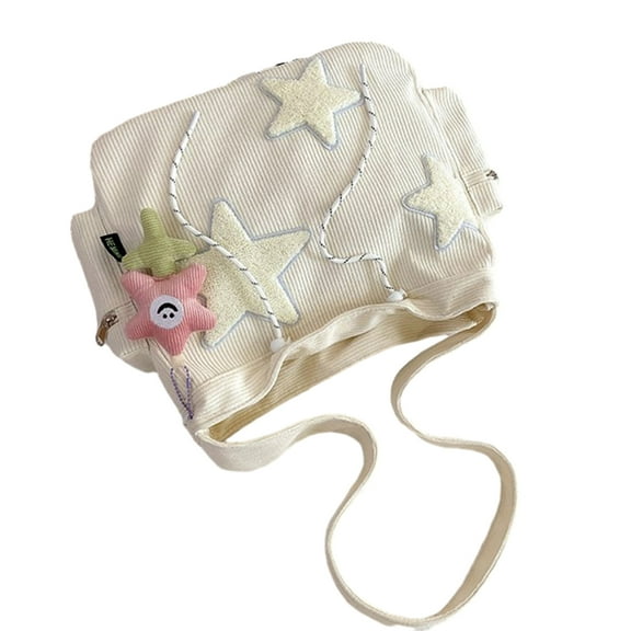Soft and Durable Corduroy Shoulder Bag with Star Decoration Large Crossbody Bags