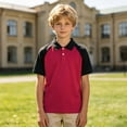 thumbnail image 2 of JCCXIN Little Boys School Uniform Polo Shirt Short Sleeve Patchwork Golf Shirts Stretch Active Tops Button Closure Collared Summer Adorable Casual Daily Clothes,Red,13-14 Years, 2 of 4