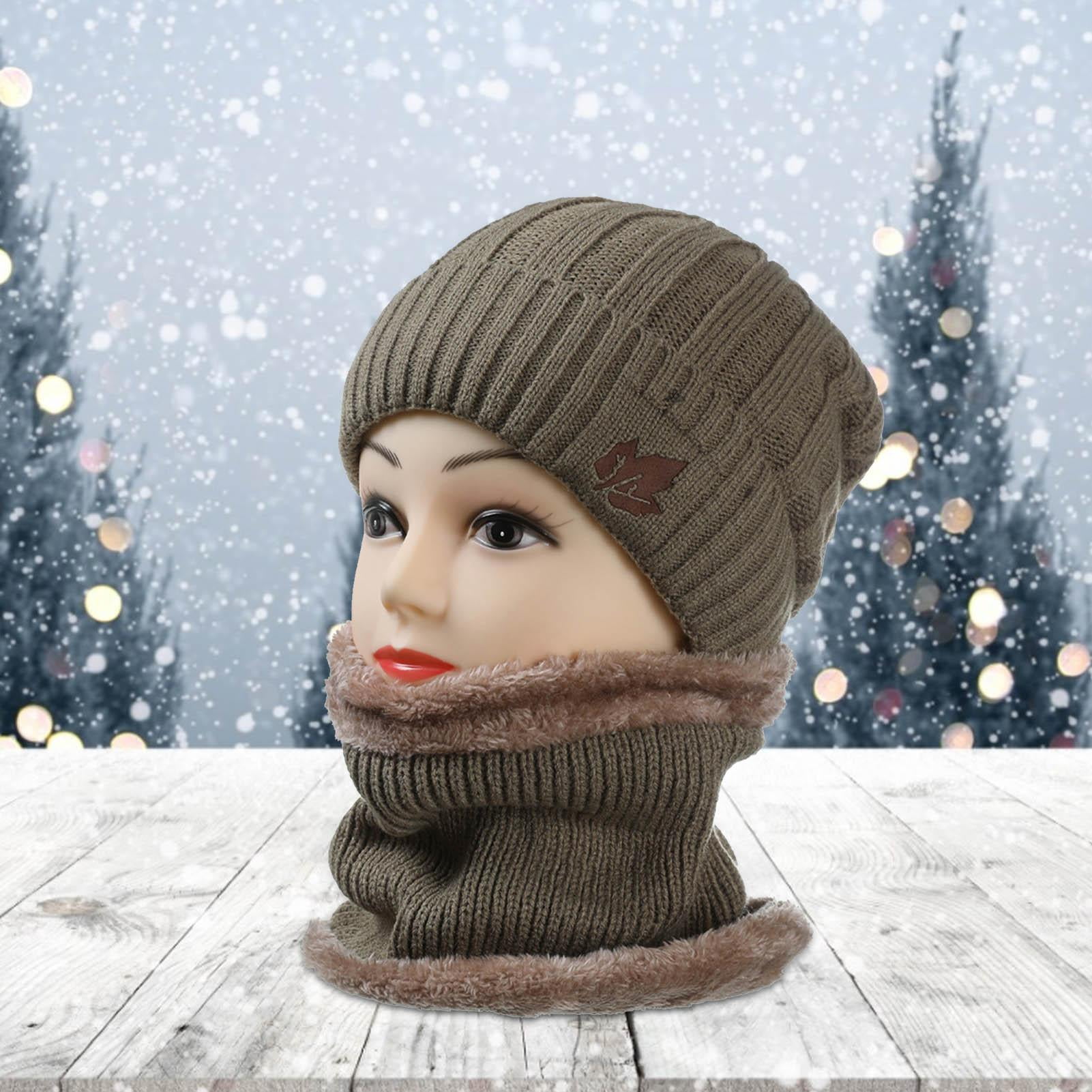 Autumn Warm Winter Snowing Unisex Black & Stone Beige Soft Feel Beanie Hat