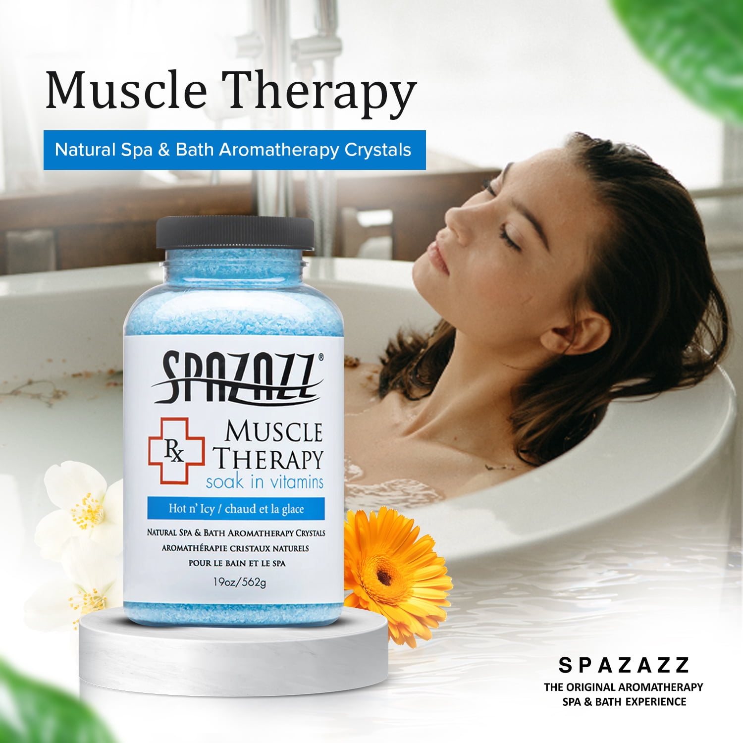 Spazazz Natural Spa & Bath Muscle Aromatherapy Crystals – 2 Pack (19oz Each) – Aloe Vera Scent, Magnesium & Mineral-Infused Hot Tub Soak – Relaxing Spa Essentials for Soaking Tubs & Foot Baths