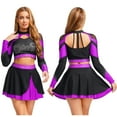 thumbnail image 5 of iiniim Womens Cheerleading Costume Uniform Long Sleeve Crop Top with Pleated Skirt Accessories Purple B XL, 5 of 7