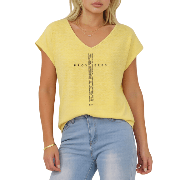 Giffimy Women's Proverbs 3:5-6 Bible Verse Yellow S-5XL V-Neck Sleeveless T-Shirt Fashion Faith-Based Tank Top