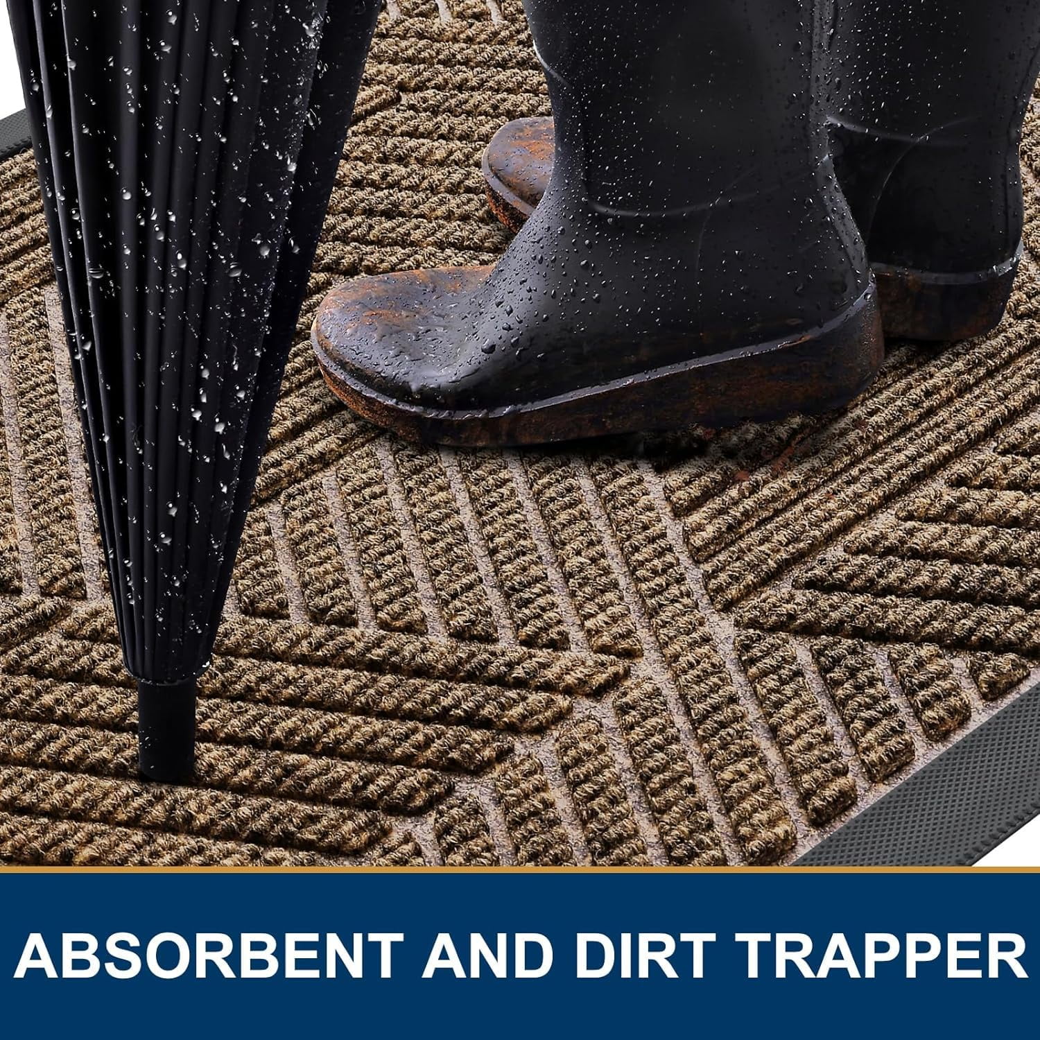 Buganda Door Mat Outside, Heavy Duty Rubber Front Doormat, Dirt Trapper Waterproof Door rugs for Outdoor Entey, 47"x 24" Inch, Brown