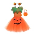 thumbnail image 3 of Bainana Kids Halloween Pumpkin Dress For Girls Graphic Print Sleeveless Suspender Tulle Dresses Fashion Girls Halloween Theme Party Dress With Hairband, Bag Orange Size 6-7 Years, 3 of 6