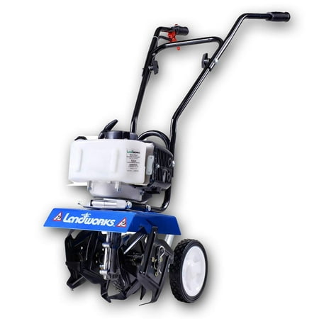Landworks Super Duty Mini Tiller Cultivator 3HP 52cc 2 Stroke Gas Motor 4 Premium Steel Adjustable Forward Rotating Tines for Garden & Lawn, Digging, Weed Removal & Soil Cultivation EPA/CARB Certifi
