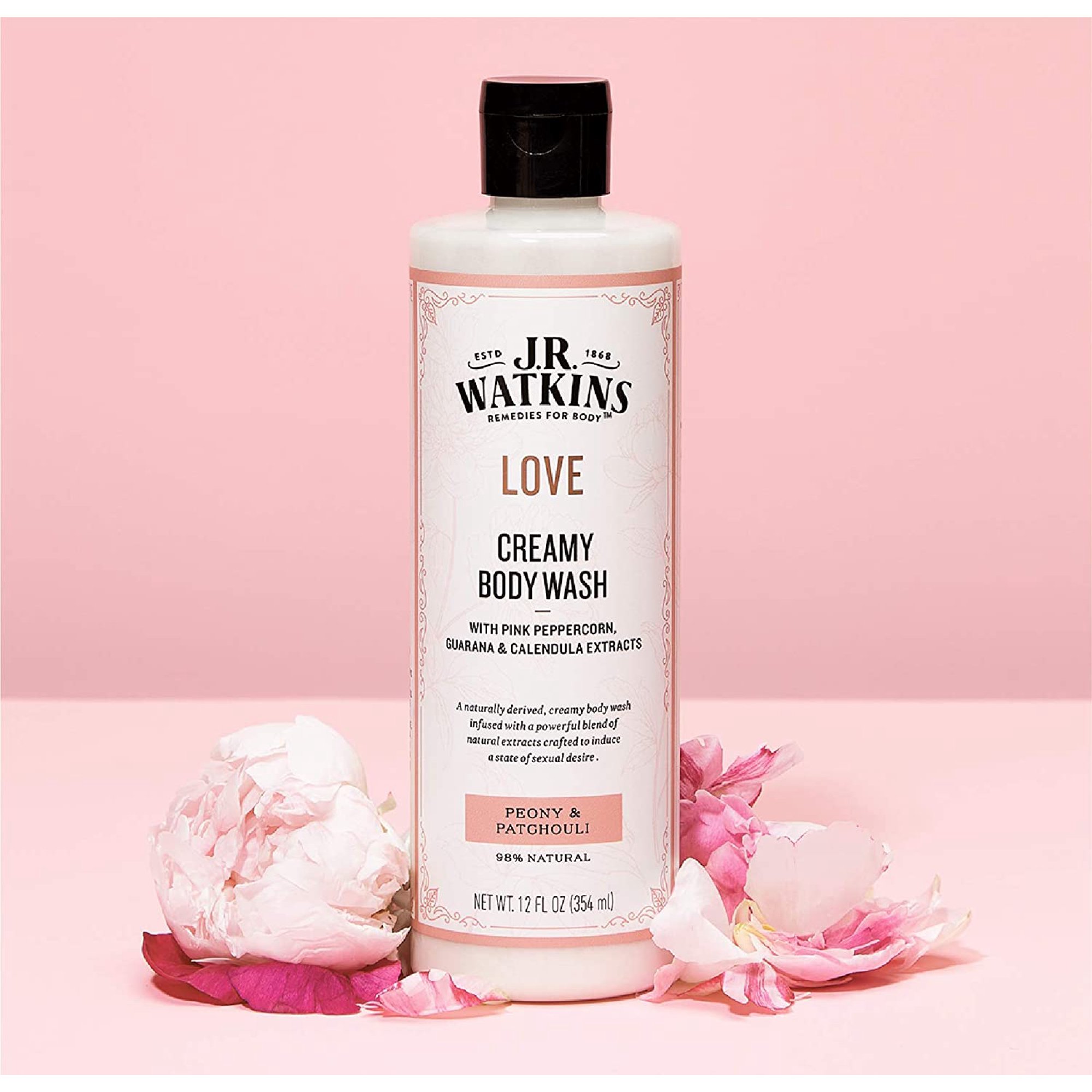 J.R. Watkins Love Creamy Moisturizing Body Wash, Peony & Patchouli, 12 oz